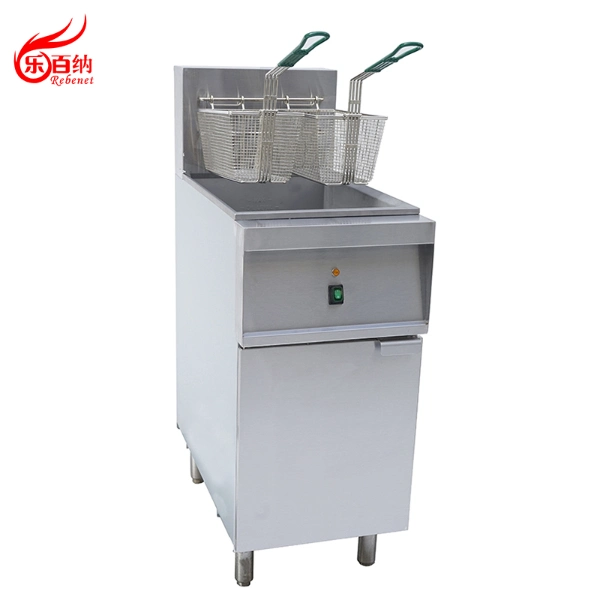 High Quality Commercial Fast Food Equipment Electric Fresh Chips Frying Machine Chicken Fryer with Single Tank Two Baskets (OV-20)